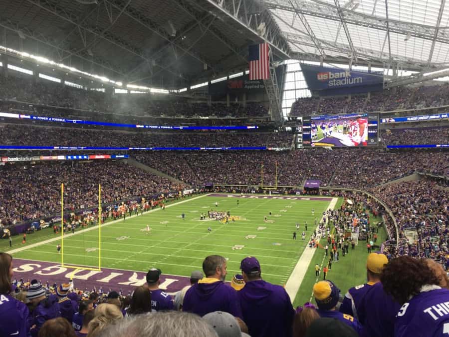 Minnesota Vikings Football Game at US Bank Stadium - The Viking Ship and the Skol crowd
