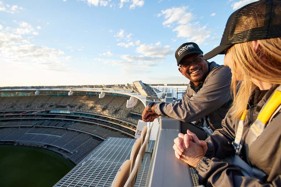 Optus Stadium HALO Rooftop Experience - The western viewing deck and Perth skyline