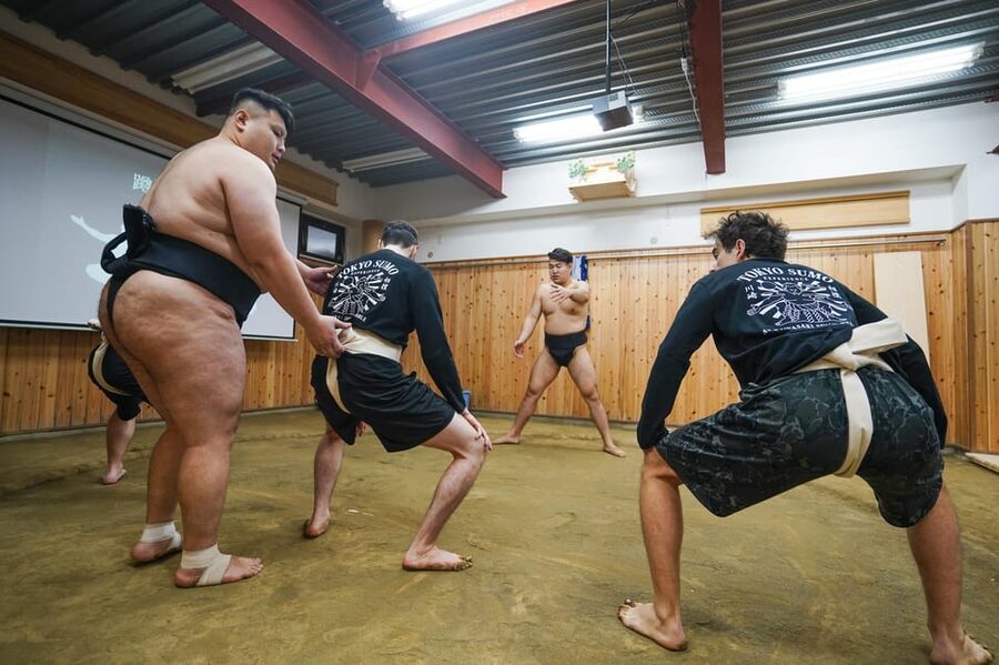 Tokyo: Authentic Sumo Wrestling Experience with Lunch - Trying the training exercises yourself
