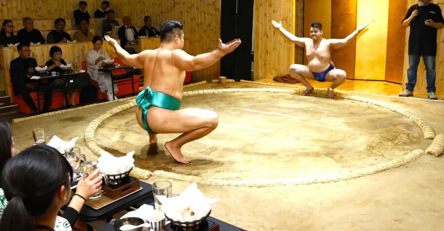 Tokyo: Sumo Show Experience with Chicken Hot Pot and a Photo - Taking on a wrestler in the ring